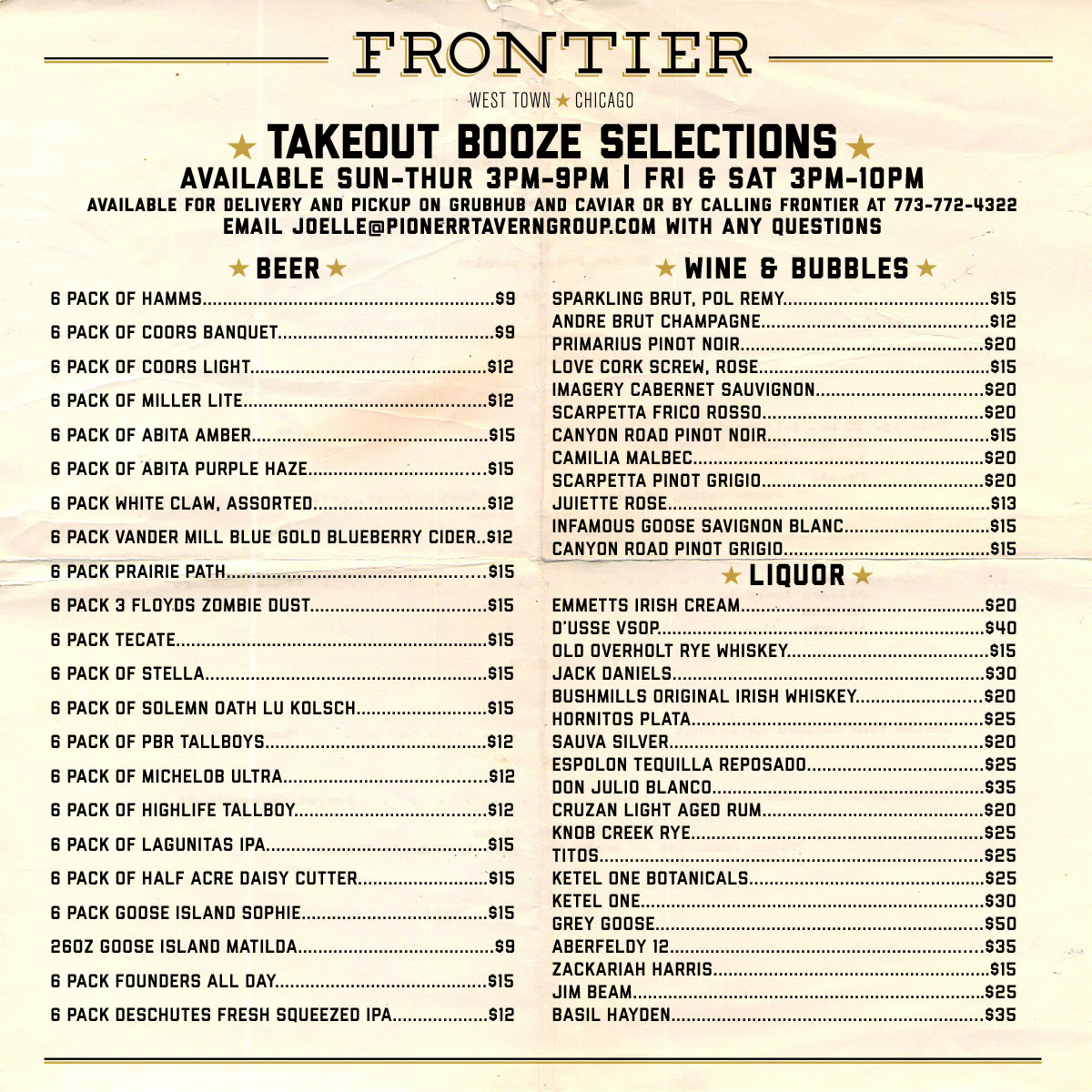 Menu The Frontier